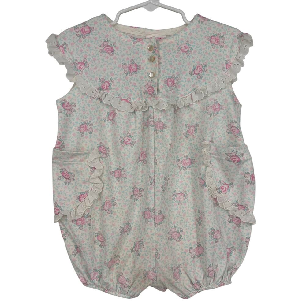 Carters Vintage 90's Baby Girl Pink Floral Onesie Romper Outfit Size 24 Months